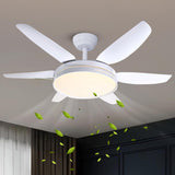 52 Inch Modern White Ceiling Fan Chandelier Remote Control 6 Blades
