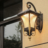 Outdoor Wall Light Fixture Black Gold Exterior Wall Waterproof Lights Glass Shade - Warm White