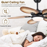 52 INCH WIND WOODEN PALM LEAF CEILING FAN REMOTE CONTROLLED WITH LIGHT - DARK WOOD
