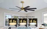 72 Inch 8 Blade Wind lamp ceiling fan remote Controlled - Black Gold