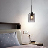 Smoke Dual Glass Pendant Light Bedside Hanging Corner Light