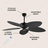 52 Inch Wind Black Rattan Palm Leaf ceiling fan remote Controlled