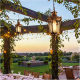 Antique Metal Glass Pendant Light Hanging Outdoor Terrace Entrance Light - Warm White