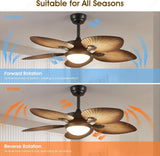 52 INCH WIND WOODEN PALM LEAF CEILING FAN REMOTE CONTROLLED WITH LIGHT - DARK WOOD