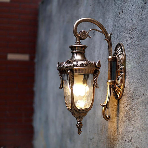 Antique Brushed Outdoor Wall Light Fixture Wall Lights with Glass Shade - Warm White