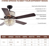 Crystal CEILING FAN CHANDELIER 52 INCH GOLD  LIGHT LED 3 COLOR SETTING CONTROL WITH REMOTE