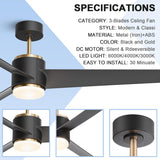 Ceiling Fan with BLDC Motor, 3 Blades, Black Gold