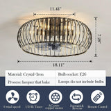 500MM Black Crystal Low Ceiling Light with Fan LED Chandelier - Warm White