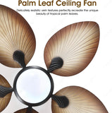 52 INCH WIND WOODEN PALM LEAF CEILING FAN REMOTE CONTROLLED WITH LIGHT - DARK WOOD