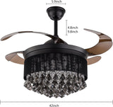 Black Smoke Crystal Ceiling Fan Chandelier Crystal and Remote Controled for Living Room Drawing Room - Warm White