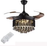 Black Smoke Crystal Ceiling Fan Chandelier Crystal and Remote Controled for Living Room Drawing Room - Warm White