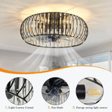 500MM Black Crystal Low Ceiling Light with Fan LED Chandelier - Warm White