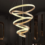 8 LIGHTS 8 RINGS Acrylic FRENCH GOLD BODY LED CHANDELIER HANGING LAMP - WARM WHITE - Ashish Electrical India