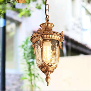 Antique Metal Glass Pendant Light Hanging Outdoor Terrace Entrance Light - Warm White