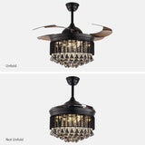 Black Smoke Crystal Ceiling Fan Chandelier Crystal and Remote Controled for Living Room Drawing Room - Warm White