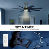 72 Inch 8 Blade Wind lamp ceiling fan remote Controlled - Black Gold