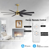 72 Inch 8 Blade Wind lamp ceiling fan remote Controlled - Black Gold