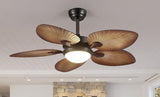 52 INCH WIND WOODEN PALM LEAF CEILING FAN REMOTE CONTROLLED WITH LIGHT - DARK WOOD
