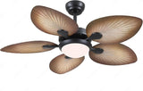 52 INCH WIND WOODEN PALM LEAF CEILING FAN REMOTE CONTROLLED WITH LIGHT - DARK WOOD