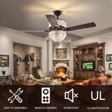 Crystal CEILING FAN CHANDELIER 52 INCH GOLD  LIGHT LED 3 COLOR SETTING CONTROL WITH REMOTE