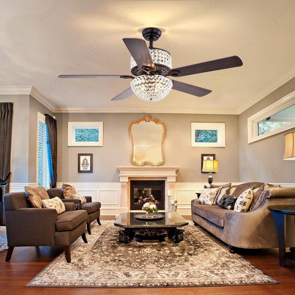 Crystal CEILING FAN CHANDELIER 52 INCH GOLD  LIGHT LED 3 COLOR SETTING CONTROL WITH REMOTE
