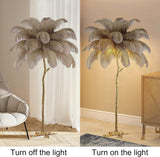 OSTRITCH FEATHER GOLD FLOOR LAMP LIVING ROOM LIGHT FOR HOME LIGHTING STANDING LAMP - GOLD