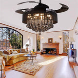 Black Smoke Crystal Ceiling Fan Chandelier Crystal and Remote Controled for Living Room Drawing Room - Warm White