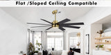 72 Inch 8 Blade Wind lamp ceiling fan remote Controlled - Black Gold
