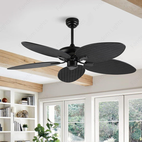 52 Inch Wind Black Rattan Palm Leaf ceiling fan remote Controlled