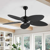 52 Inch Wind Black Rattan Palm Leaf ceiling fan remote Controlled