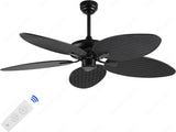 52 Inch Wind Black Rattan Palm Leaf ceiling fan remote Controlled