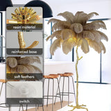 OSTRITCH FEATHER GOLD FLOOR LAMP LIVING ROOM LIGHT FOR HOME LIGHTING STANDING LAMP - GOLD