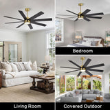 72 Inch 8 Blade Wind lamp ceiling fan remote Controlled - Black Gold