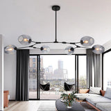 6 Light Adjustable Smokey Glass Black Chandelier Ceiling Lights Hanging - Warm White - Ashish Electrical India