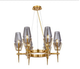 6 Light Electroplated Metal Gold Amber Tint Glass Chandelier Light - Warm White - Ashish Electrical India