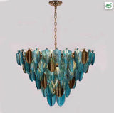 600 MM Blue Clear Glass Gold Metal LED Chandelier Hanging Suspension Lamp - Warm White