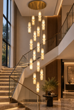 18 LED DOUBLE HEIGHT ONYX STAIR CHANDELIER