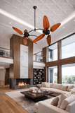 Dual Wind Wooden Palm Leaf ceiling fan remote Controlled - Dark Wood