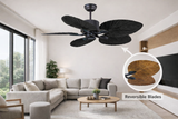 52 Inch Wind Wooden Palm Leaf With Reverisble Blade ceiling fan remote Controlled