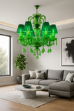 8 LIGHT Green GLASS ITALIAN CHANDELIER LIGHT FOR DINING HALL