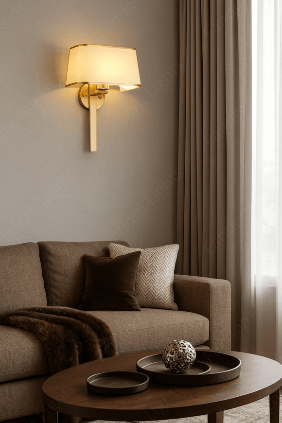 Wall Lamp Electroplated Brushed Brass Fabric Shade Light