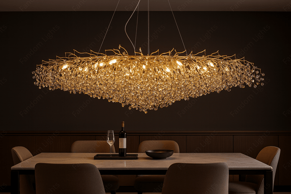 1600MM Long Golden Crystal Chandelier Ceiling Lights Hanging for Living and Dining Room