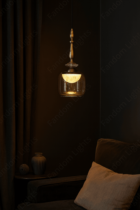 1 Light Champagne Glass Pendant Ceiling Hanging Light - Warm White