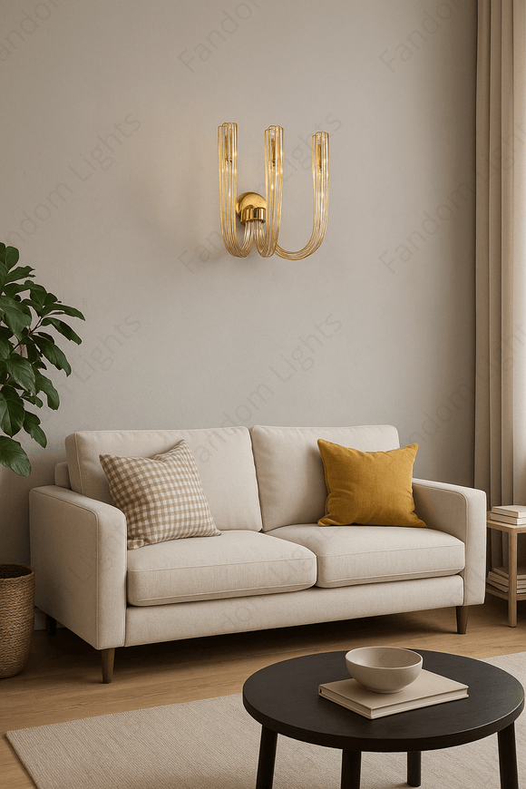LED 3 Arm Amber Wall Light Living Dining Light - Warm White