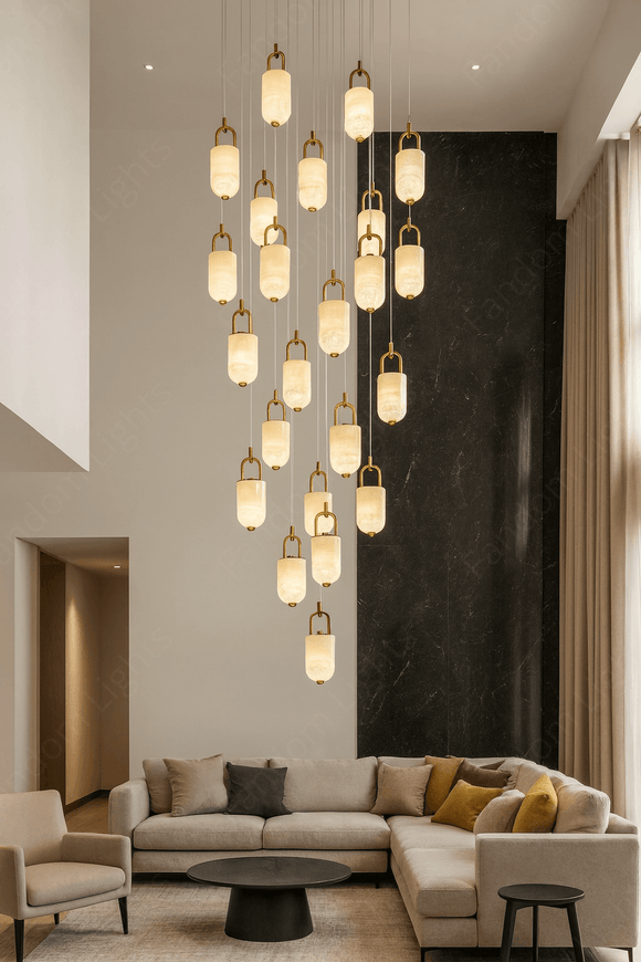 20-LIGHT LED Stone DOUBLE HEIGHT STAIR CHANDELIER - WARM WHITE