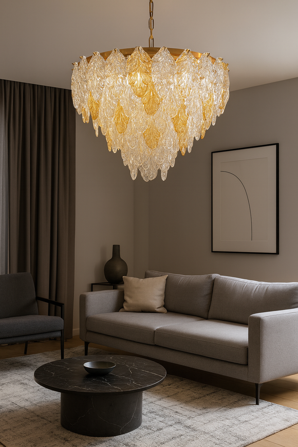 600 MM Feather Glass LED Chandelier for Living Dining Room Light- Warm White