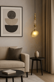 Amber Glass Brass Gold Pendant Hanging Light - Warm White