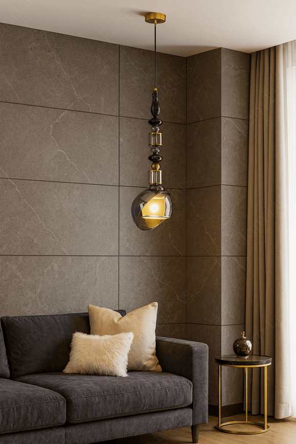 Smoke Glass Brass Gold Pendant Hanging Light - Warm White
