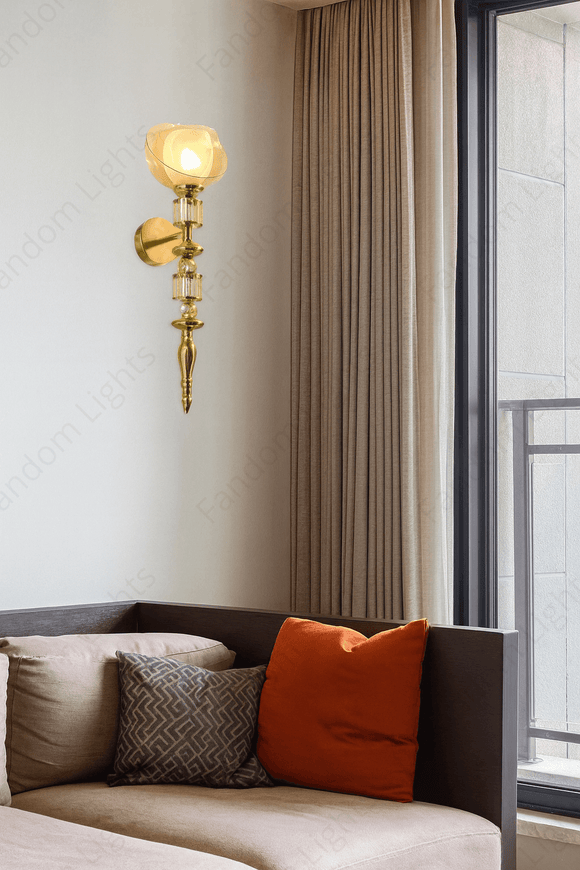 LED Amber Glass Vintage Gold Wall Light Living Dining Bedside Light - Warm White