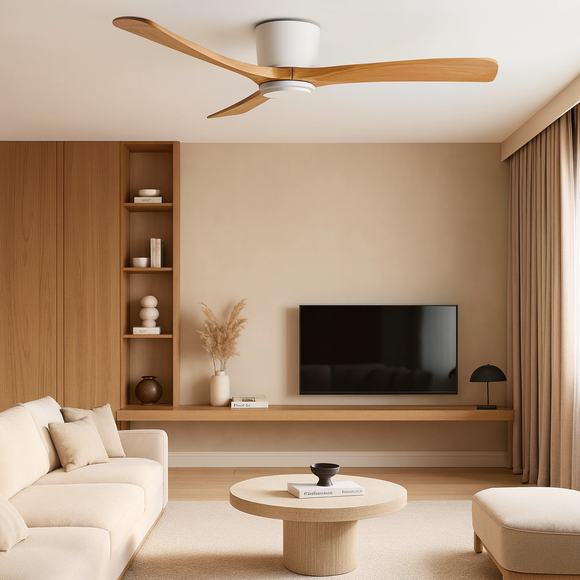52 INCH HUGGER WIND LEAF CEILING FAN - WHITE WOODEN